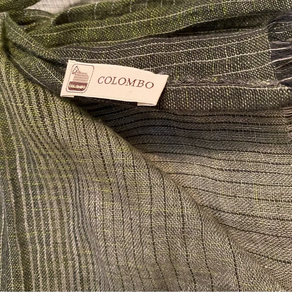 COLOMBO SCARF GREEN WHITE BLACK OMBRÉ LINEN WRAP LARGE RECTANGLE FRINGE ITALY